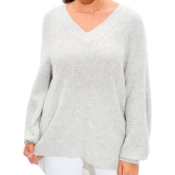 NWT American Eagle Light Gray V-Neck waffle knit oversized Sweater XS-M - Picture 1 of 9